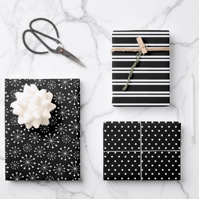 Hoja De Papel De Regalo Navidades blancos y negros (Anverso)