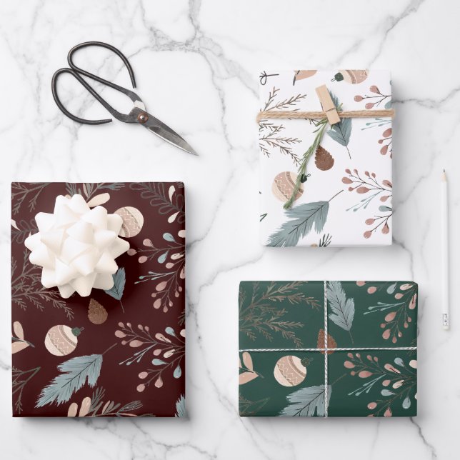 Hoja De Papel De Regalo Navidades Boho Winter Greenery (Anverso)