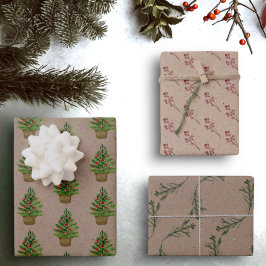 Hoja De Papel De Regalo Navidades botánicos de acuarela de invierno de Kra