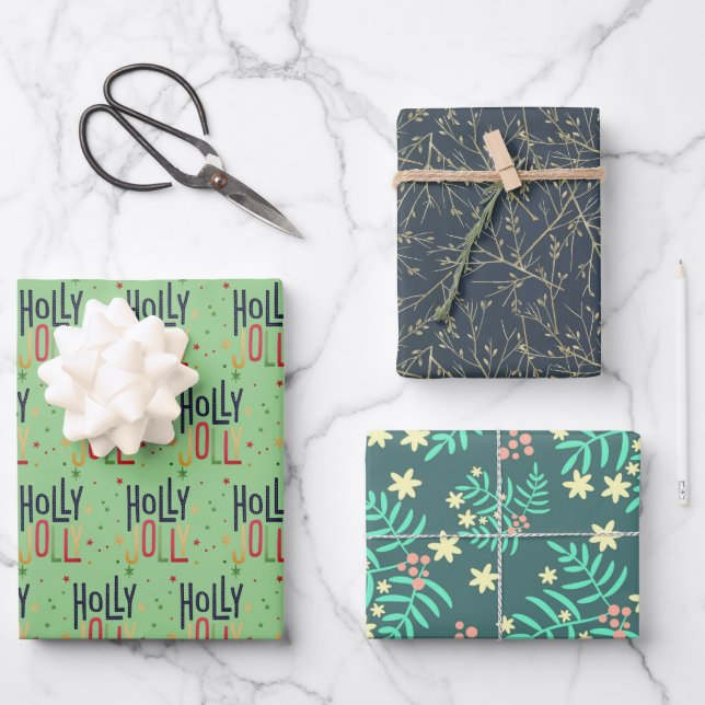 Hoja De Papel De Regalo Navidades botánicos reno moderno (Anverso)