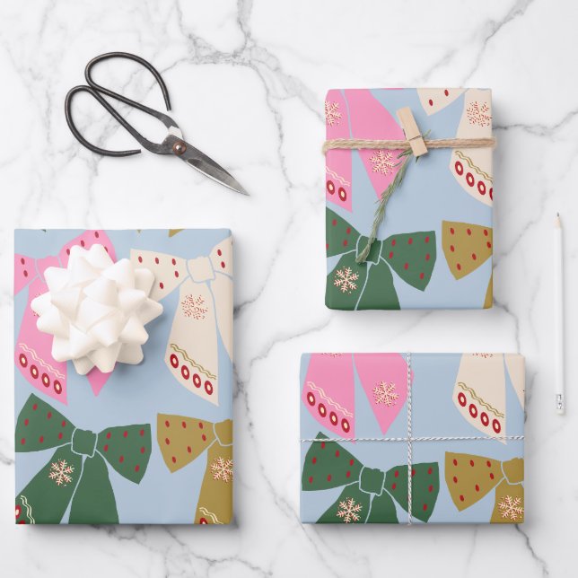 Hoja De Papel De Regalo Navidades Bows Coquette Blue (Anverso)