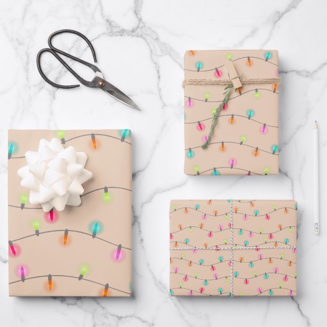 Hoja De Papel De Regalo Navidades brillantes iluminan Kraft (Anverso)