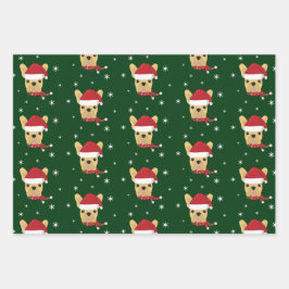 Hoja De Papel De Regalo Navidades Bulldog Santa Francés Snowflake