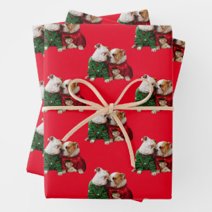 Hoja De Papel De Regalo Navidades Bulldoges en suéter