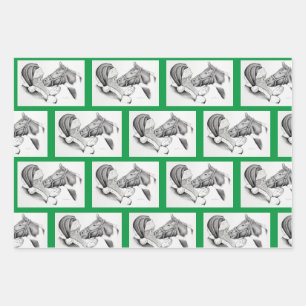 Hoja De Papel De Regalo Navidades Caballo y Santa Claus