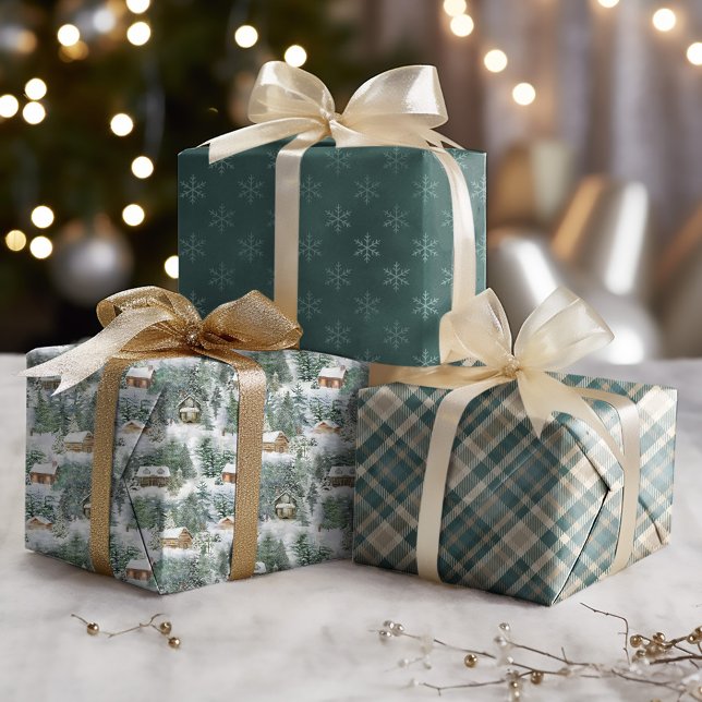 Hoja De Papel De Regalo Navidades Cabinas Forestales Vacaciones Rústicas (Subido por el creador)