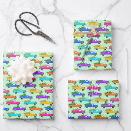 Hoja De Papel De Regalo Navidades Camiones árboles de navidad cortan el co