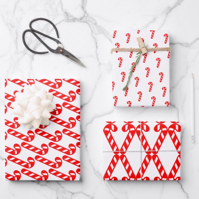 Hoja De Papel De Regalo Navidades Candy Cane Blanco Rojo (Anverso)