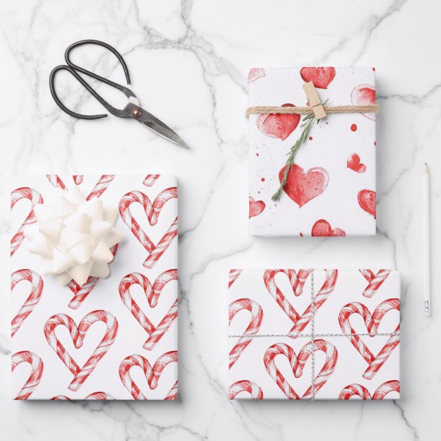 Hoja De Papel De Regalo Navidades Candy Cane Hearts (Anverso)