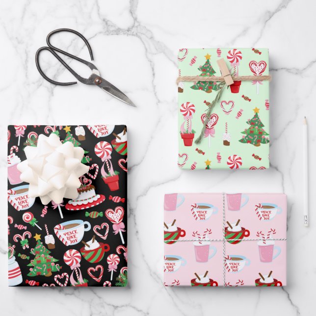 Hoja De Papel De Regalo Navidades Candy Cane Sweets Patterns (Anverso)