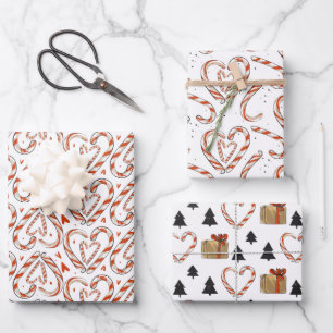 Hoja De Papel De Regalo Navidades Candy Canes, Corazones, Árboles y Regalo