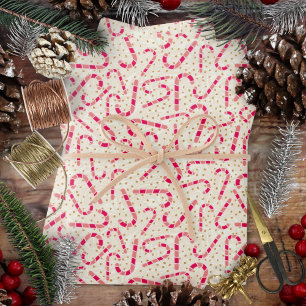 Hoja De Papel De Regalo Navidades-Candy Canes-Rojo y Crema Rosa Texturados