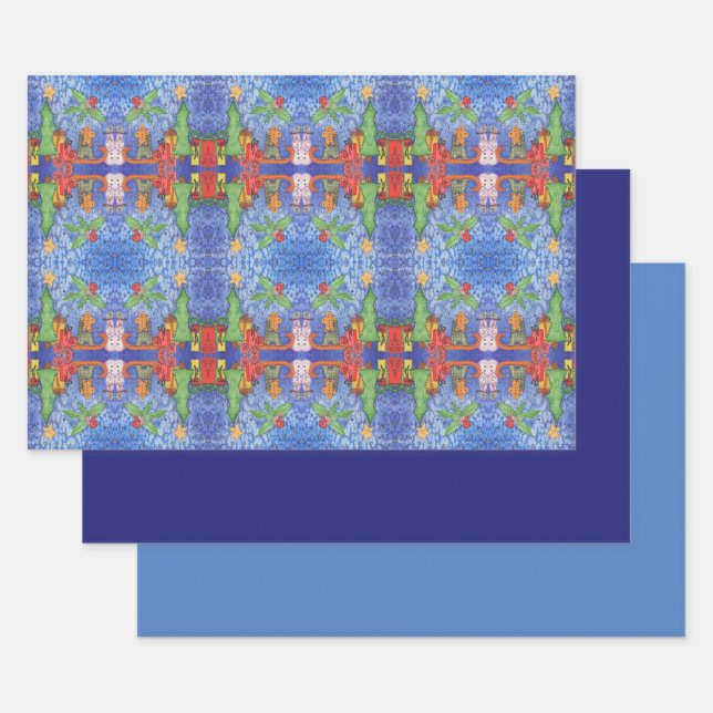 Hoja De Papel De Regalo Navidades caprichosos saludan la pintura acuarela (Set)