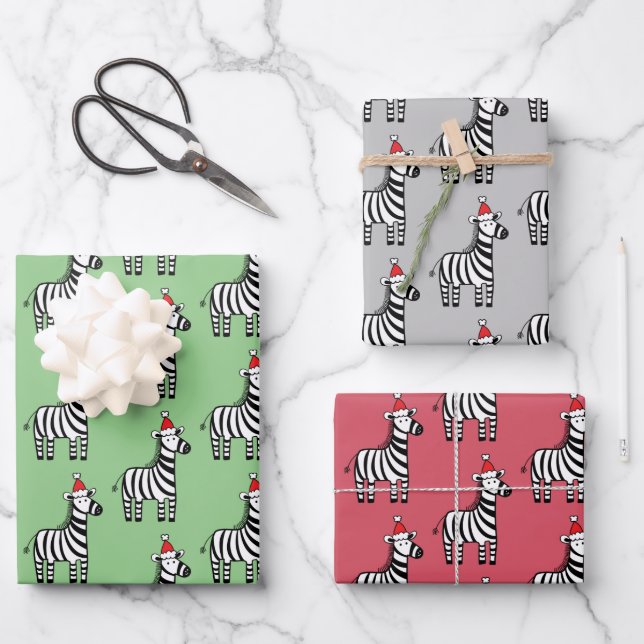 Hoja De Papel De Regalo Navidades caprichosos Zebras (Anverso)
