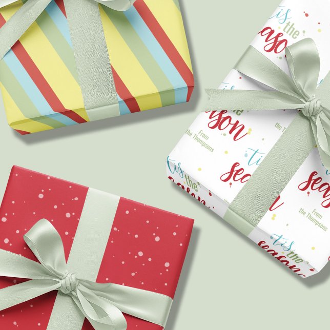 Hoja De Papel De Regalo Navidades celebran simple fiesta de la temporada G (Christmas holiday whimsical "tis the Season" wrapping paper sheets.)