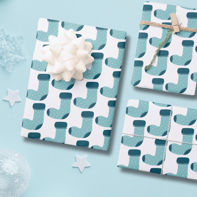 Hoja De Papel De Regalo Navidades celebrando vacaciones (Christmas stocking Holiday Wrapping Paper Rolls from artists own illustrations.)