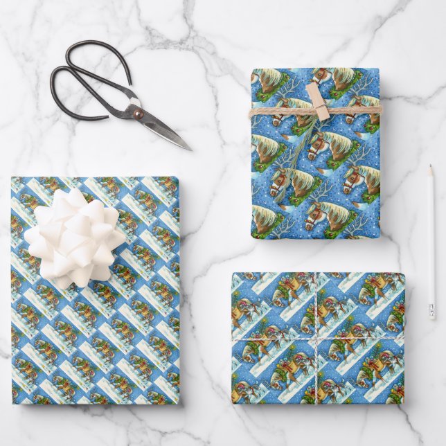 HOJA DE PAPEL DE REGALO NAVIDADES CHINCOTEAGUE PONÍAS, CINTURÓN Y JUGUETES (Anverso)