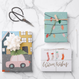 Hoja De Papel De Regalo Navidades Ciudad Fa la la la Lights Stockings