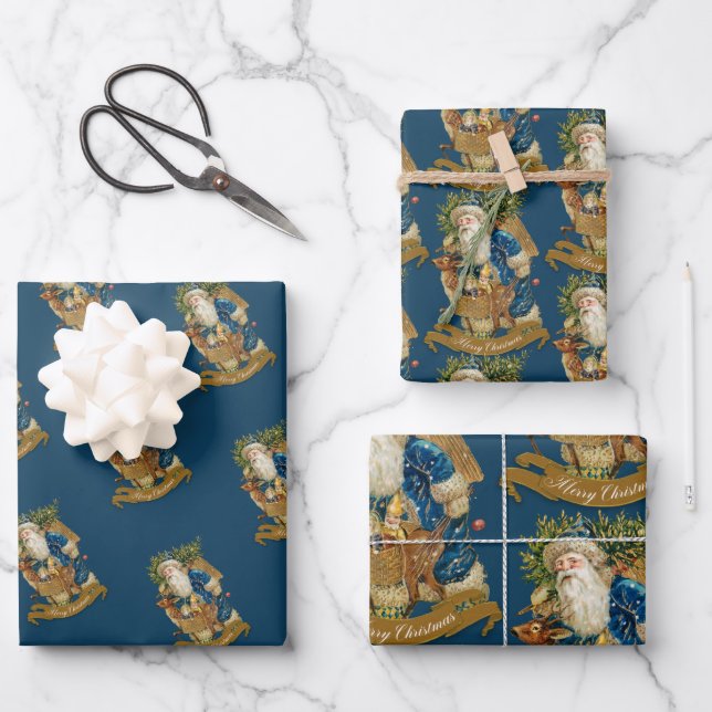 Hoja De Papel De Regalo Navidades Clásicos de Deer Santa Claus  (Anverso)