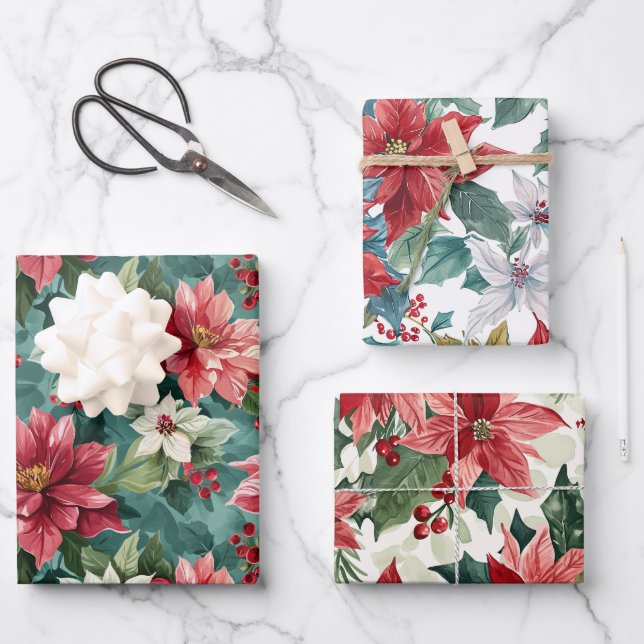 Hoja De Papel De Regalo Navidades clásicos Poinsettia (Anverso)