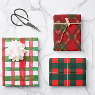 Hoja De Papel De Regalo Navidades clásicos rojos y verdes blancos