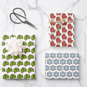 Hoja De Papel De Regalo Navidades Cocinas azucareras Holly Mitten Snowflak