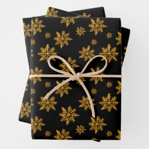 Hoja De Papel De Regalo Navidades con copos de nieve de cristal de oro en 