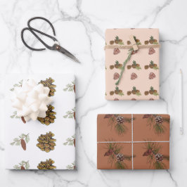 Hoja De Papel De Regalo Navidades Cones de Pino y Ramas Patrones Rojos Ros