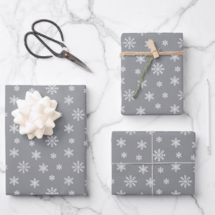 Hoja De Papel De Regalo Navidades copos de nieve blancos sobre fondo gris
