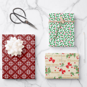 Hoja De Papel De Regalo Navidades copos de nieve, fresas y arcos
