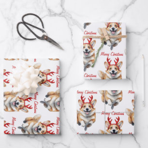 Hoja De Papel De Regalo Navidades Corgi con renos