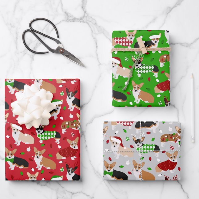 Hoja De Papel De Regalo Navidades Corgi Dogs (Anverso)