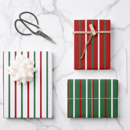 Hoja De Papel De Regalo Navidades cortos Patrón de banda Rojo Verde Blanco