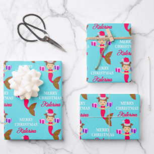 Hoja De Papel De Regalo Navidades cortos se fusionan con Chica Santa Hat e