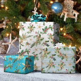 Hoja De Papel De Regalo Navidades costeros Tropical Beach Starfish Blue