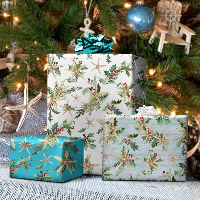 Hoja De Papel De Regalo Navidades costeros Tropical Beach Starfish Blue (Subido por el creador)