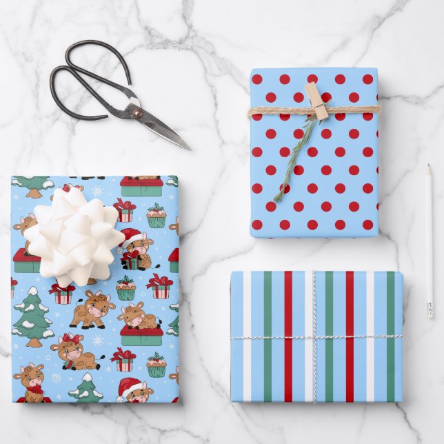 Hoja De Papel De Regalo Navidades Cow Bull Wrapee Paper Set de 3 (Anverso)