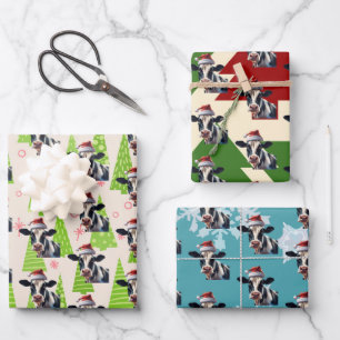 Hoja De Papel De Regalo Navidades Cute Dairy Cow Santa Hat Holiday Farm