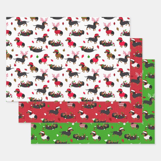 Hoja De Papel De Regalo Navidades Dachshunds (Set)