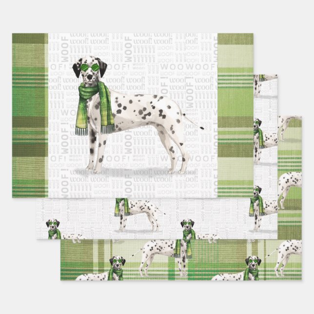 Hoja De Papel De Regalo Navidades dálmatas perro y vestido (Set)