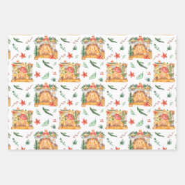 Hoja De Papel De Regalo Navidades de acuarela Chimenea Fir Presenta Gnome