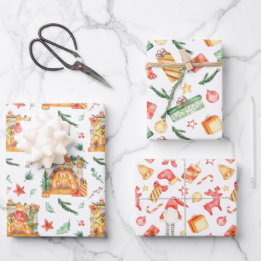 Hoja De Papel De Regalo Navidades de acuarela Chimenea Fir Presenta Gnome