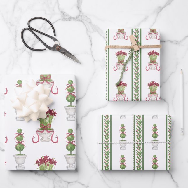 Hoja De Papel De Regalo Navidades de acuarela de Borgoña Amaryllis y Topia (Anverso)