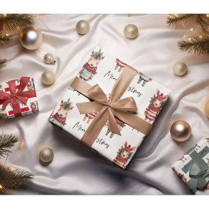 Hoja De Papel De Regalo Navidades de acuarela de época animales