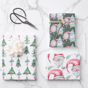 Hoja De Papel De Regalo Navidades de acuarela de niños divertidos