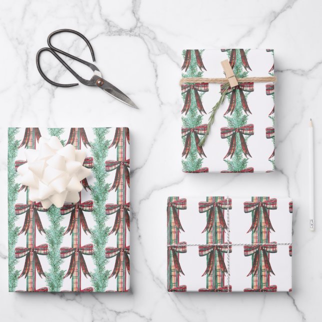 Hoja De Papel De Regalo Navidades de acuarela Juegan a Bow Garland (Anverso)