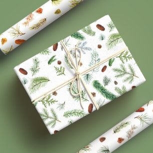 Hoja De Papel De Regalo Navidades de acuarela Rustic Evergreen Pine Tree