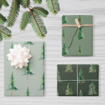 Navidades de acuarela verde moderno Pine Tree