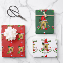 Hoja De Papel De Regalo Navidades de Airedale Terrier Santa Hat