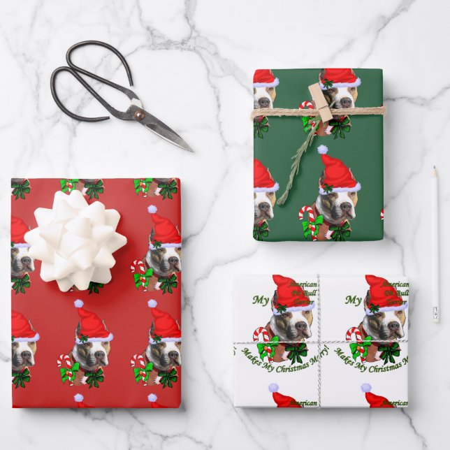 Hoja De Papel De Regalo Navidades de American Pit Bull Terrier (Anverso)